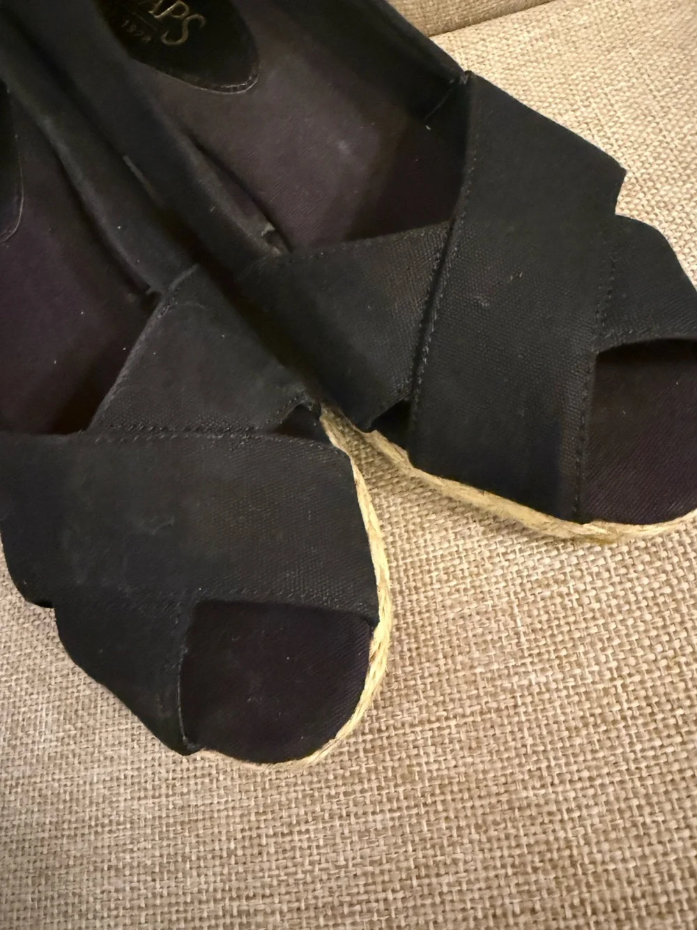 Chaps Black Crisscross Peep-Toe Espadrille Wedges